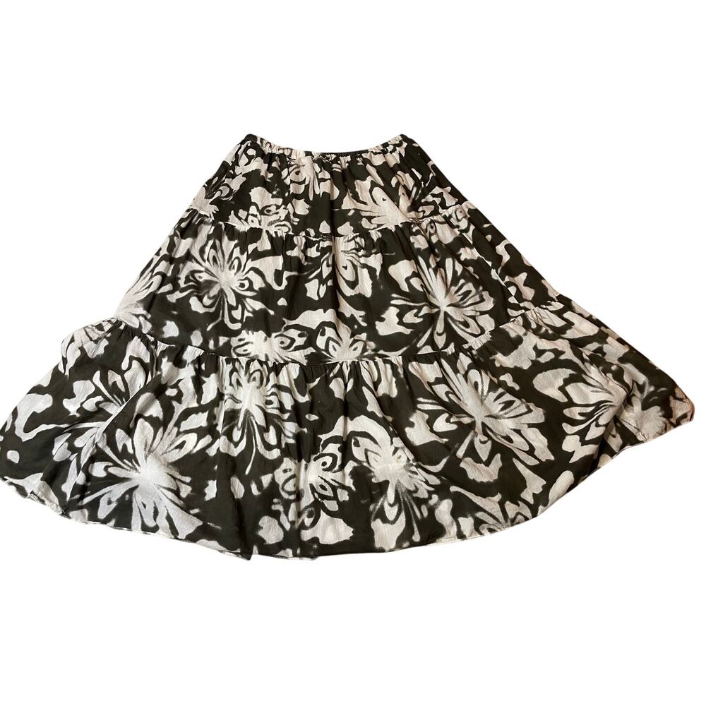 Club Z Collection Brown & White Floral Cottage Y2K Boho Midi Tiered Skirt XL